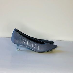 VIVAIA Grey Gray Pointed Toe Kitten Heel Logo Shoes Knit Comfort Cushion 37 6.5